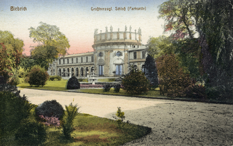 Die Parkseite des Biebricher Schlosses (ca. Anfang des 20. Jahrhunderts)